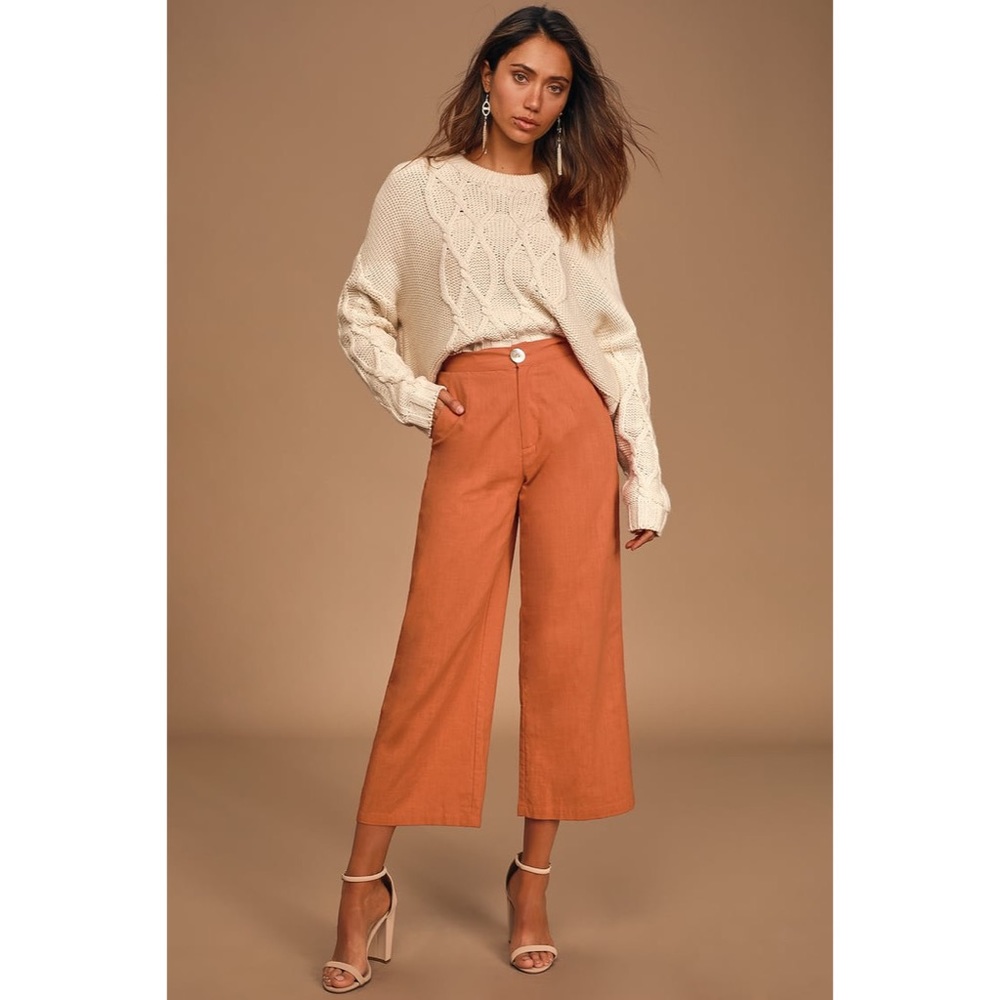 Lulus - Charlie Holiday Tulum Rust Orange Wide Leg Cropped Pants NWT